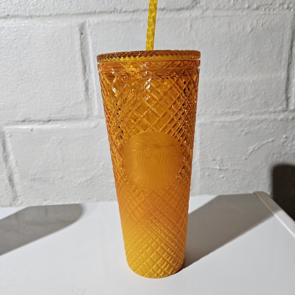 Starbucks Tumbler Mango Orange Jeweled With Straw